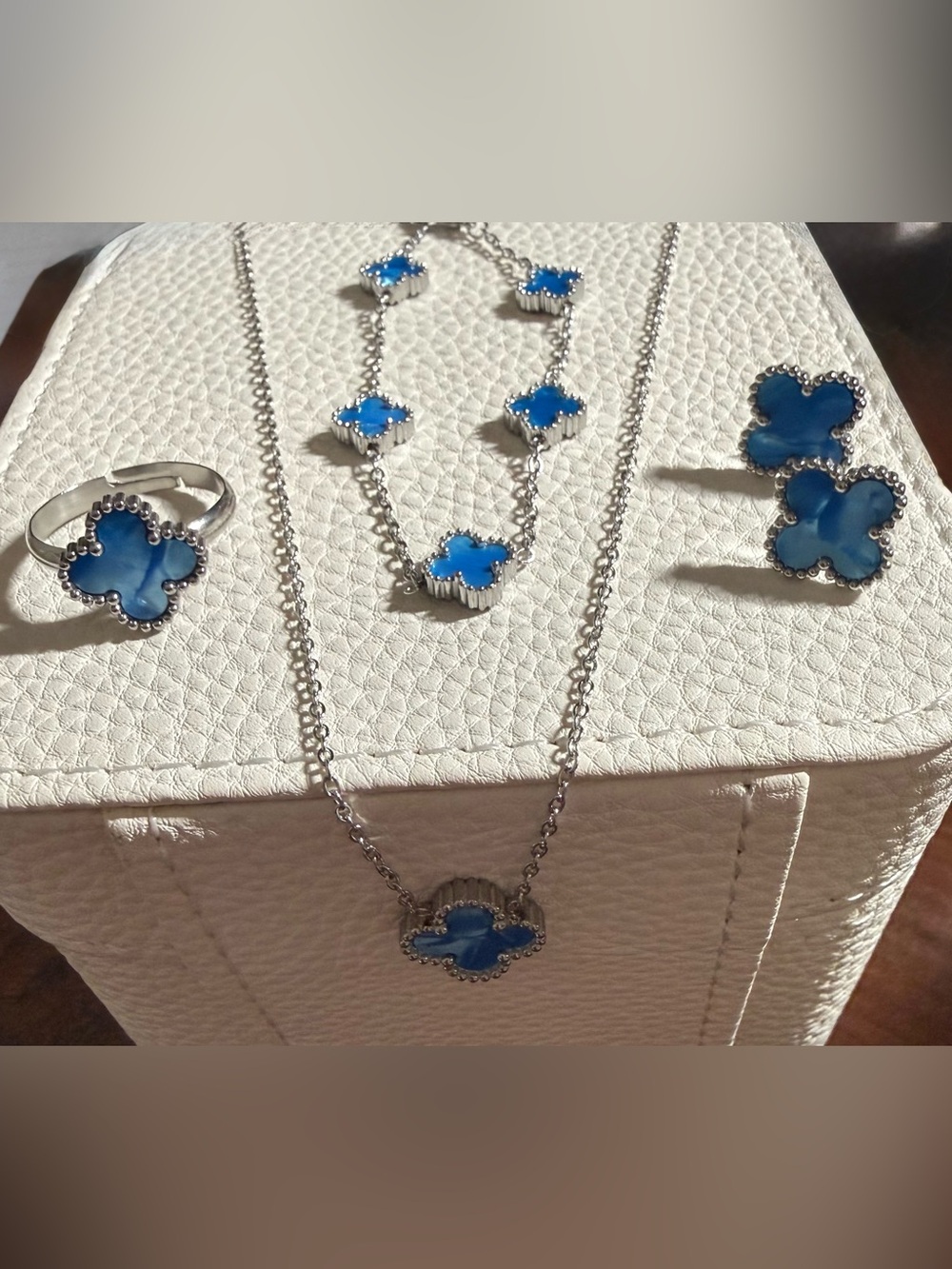 Blue Clover Set - White-Gold Filled - Set of 4